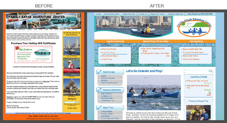 Family Kayak Adventure Center Before & After Website Image